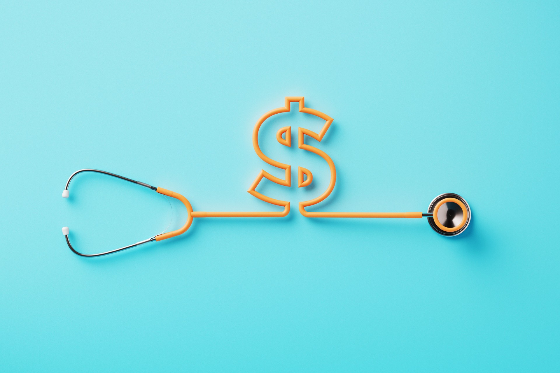 Orange Stethoscope Forming A Dollar Sign On Blue Background